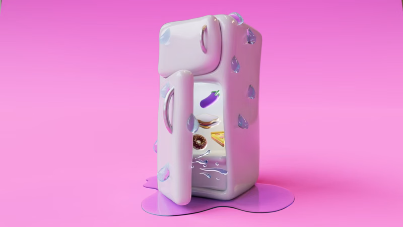 3D Render of gloopy, sweaty, squirting fridge.