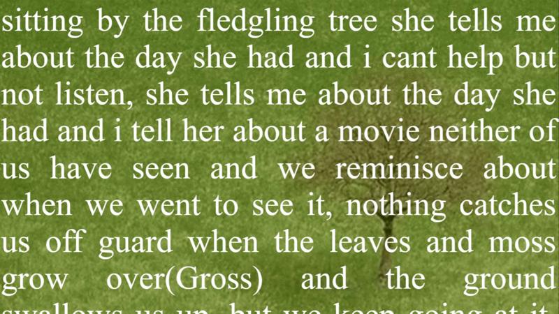 Snapshot of interactive page, green grassy background with poetic text taking up the whole image.