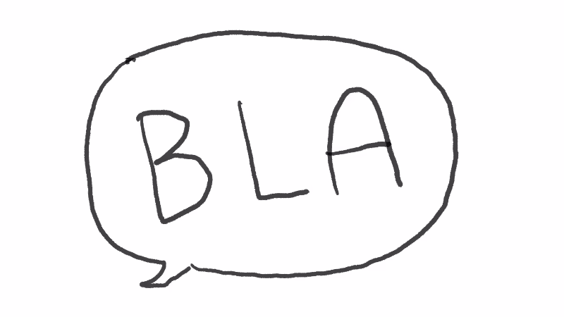 Comic illustration showing the word BLAH inside a text bubble.