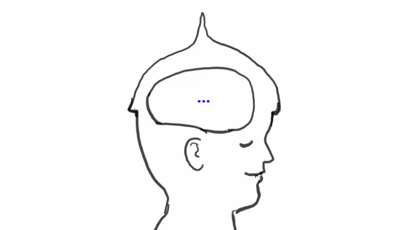 Comic illustration showing the inside of the human's brain, which is empty because they finally have peace from the BLAH BLAH BLAH.