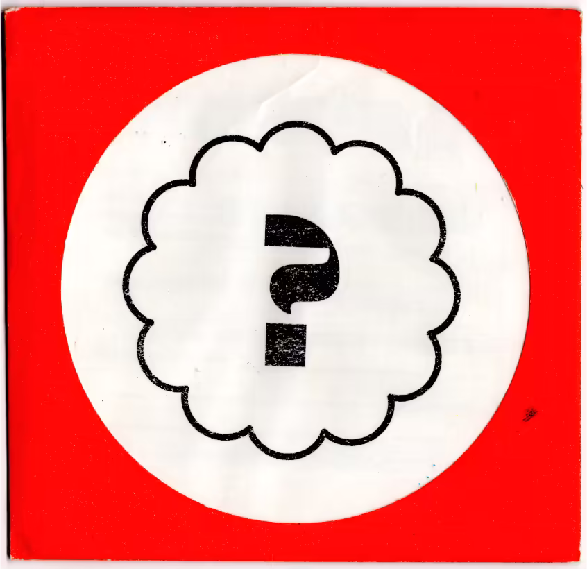 Front of red envelope with black question mark inside a white circle.