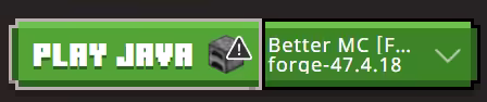 Minecraft launcher play button tagged with modpack